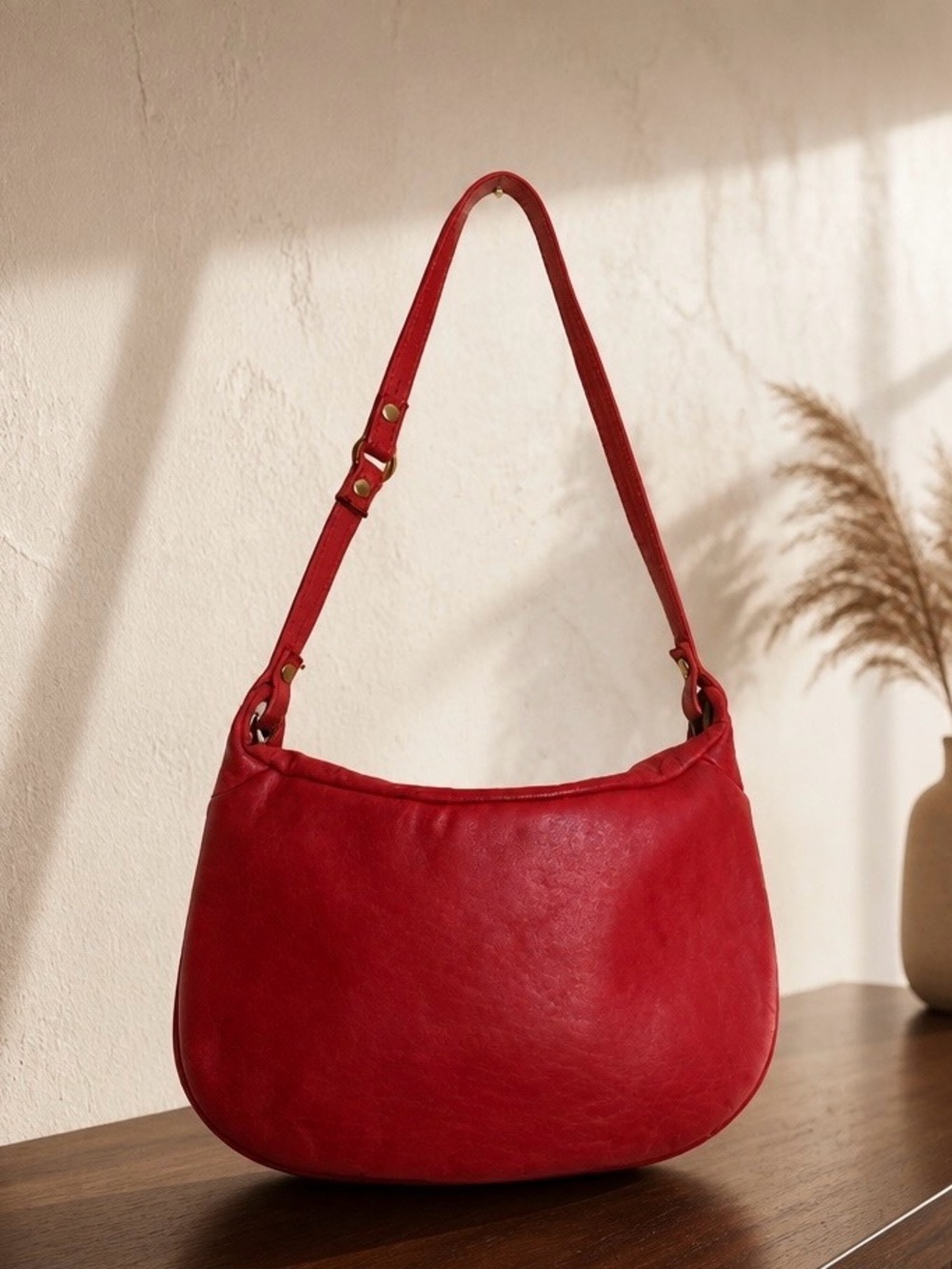 Vintage MARGOLM Red Leather Hobo Shoulder Bag